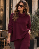 Pull Soft Icon bordeaux à col roulé, coupe ample et poignets côtelés