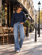 Pull Essential Round navy à col rond, manches longues et coupe ample