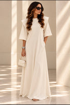 Robe Impériale blanche longue, manches larges, vue de face